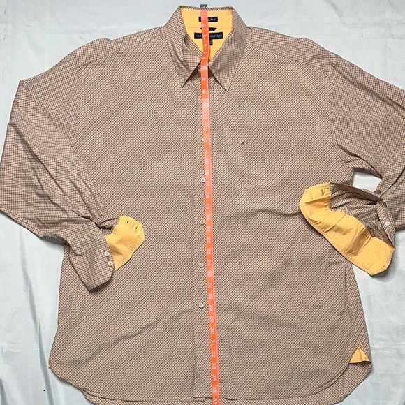 Tommy Hilfiger Men's Orange/Blue Patterned Button Down Shirt - Picture 7 of 9